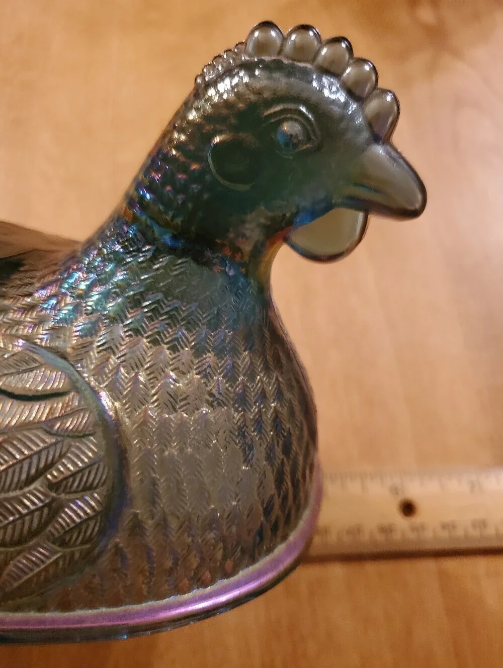 Vintage Indiana Glass Iridescent Carnival Blue Hen on Nest Top Only